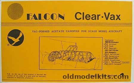 Falcon 1/72 Clear-Vax Upgrade Canopies F4F Wildcat/J2F Duck/F8F Bearcat/SB2C Helldiver/TBD Devastator/OS2U Kingfisher/F4U Corsair 2x, 1 plastic model kit